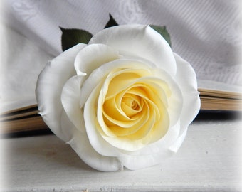 Handmade Artificial White Rose Stem Real Touch Bridal Bouquet