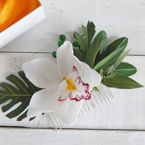 Tropical wedding headpiece Orchid flower hair comb Floral hair clip wedding Bridal hair piece