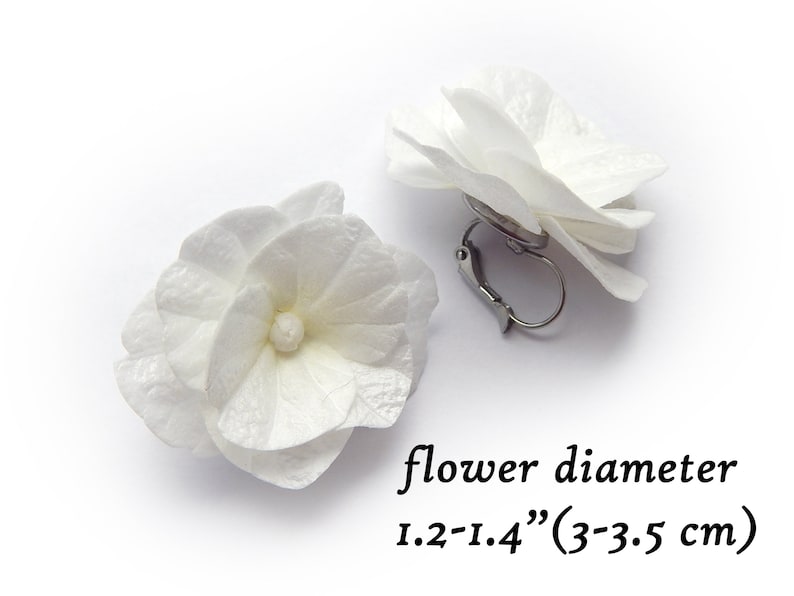 White hydrangea flower earrings Bridal floral jewelry Wedding earrings for brides and bridesmaids