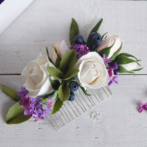 Purple flower hair comb Lilac hair accessories Wedding hair clip Bride headpieces Floral bridal hair piece