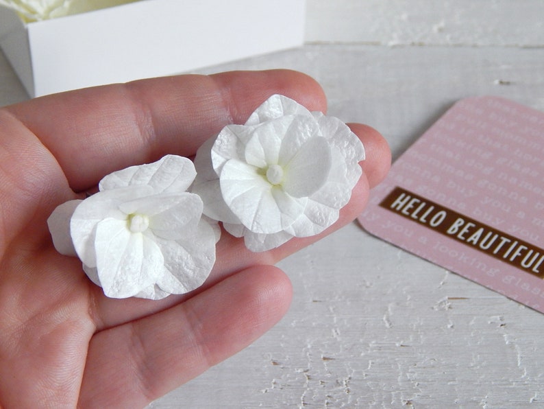 White hydrangea flower earrings Bridal floral jewelry Wedding earrings for brides and bridesmaids