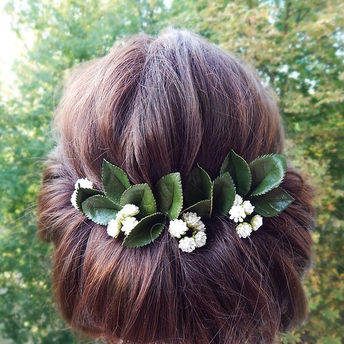 Green Leaf Hair Pins Greenery Wedding Headpiece Bridal Floral Etsy
