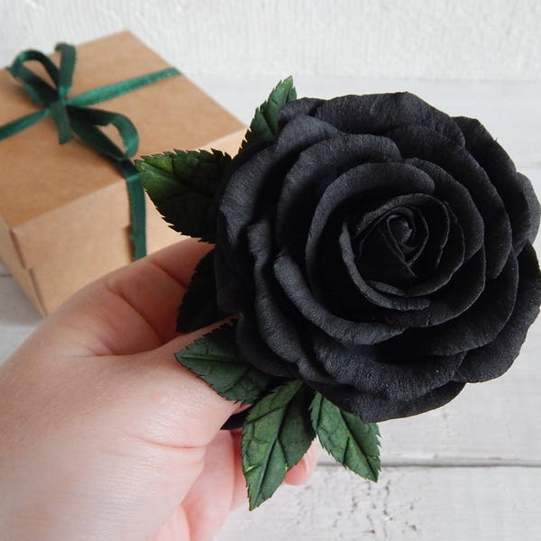 Black rose flower hair clip Gothic headpiece Goth hair accessory Halloween wedding hair comb Black hair pin Black ponytail