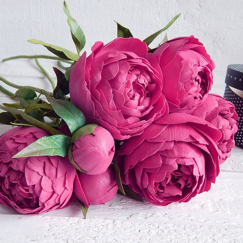 Dark Pink Fake Peony Flowers in Vase Real Touch Peony Etsy