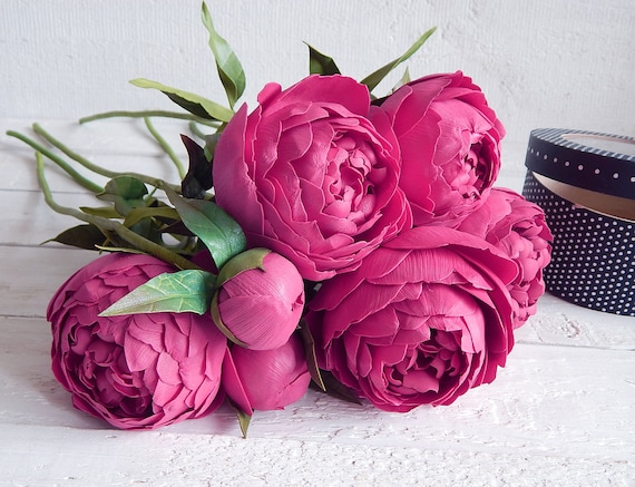 Dark Pink Fake Peony Flowers in Vase Real Touch Peony Artificial Flower  Bouquet Faux Flower Arrangement Flower Stem Wedding Decoration 