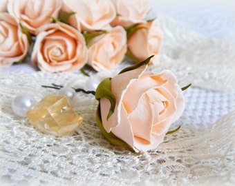 Peach flower rose hair pin Wedding headpiece Bridal floral hair piece Bridesmaid flower hairpiece