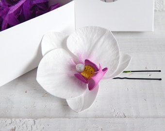 Haarspeld met bruidsbloem Tropische bruiloft zendspoel Witte orchidee haarspeld Bloemen bruidshaarstuk Kort haaraccessoire Haarstukje strandfeest