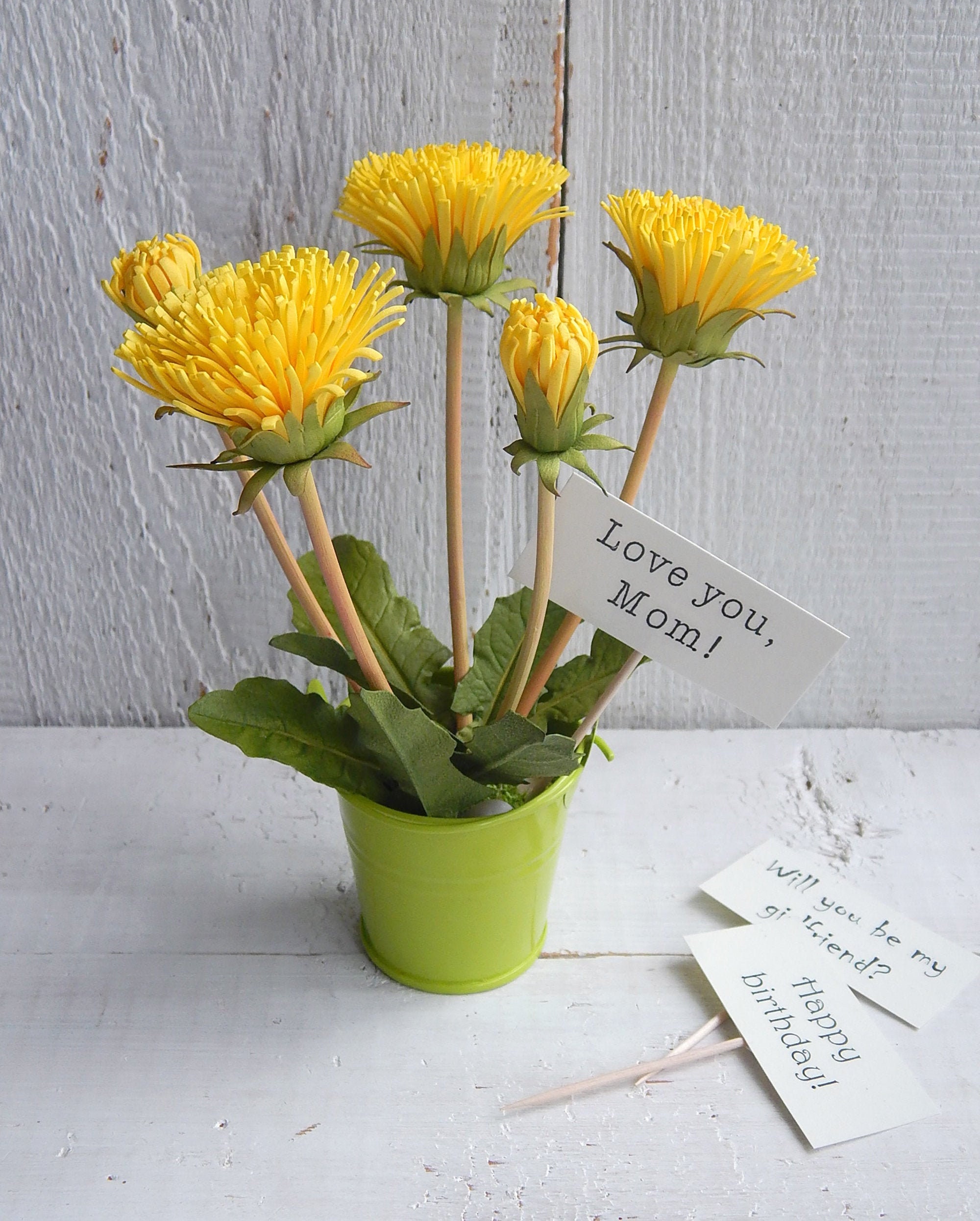 Artificial dandelion flower gifts Yellow flowers in a pot Etsy
