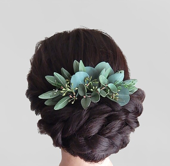 Eucalyptus Bridal Hairpiece Artificial White Rose Eucalyptus Bridal Hair Comb - Rose  main image 4