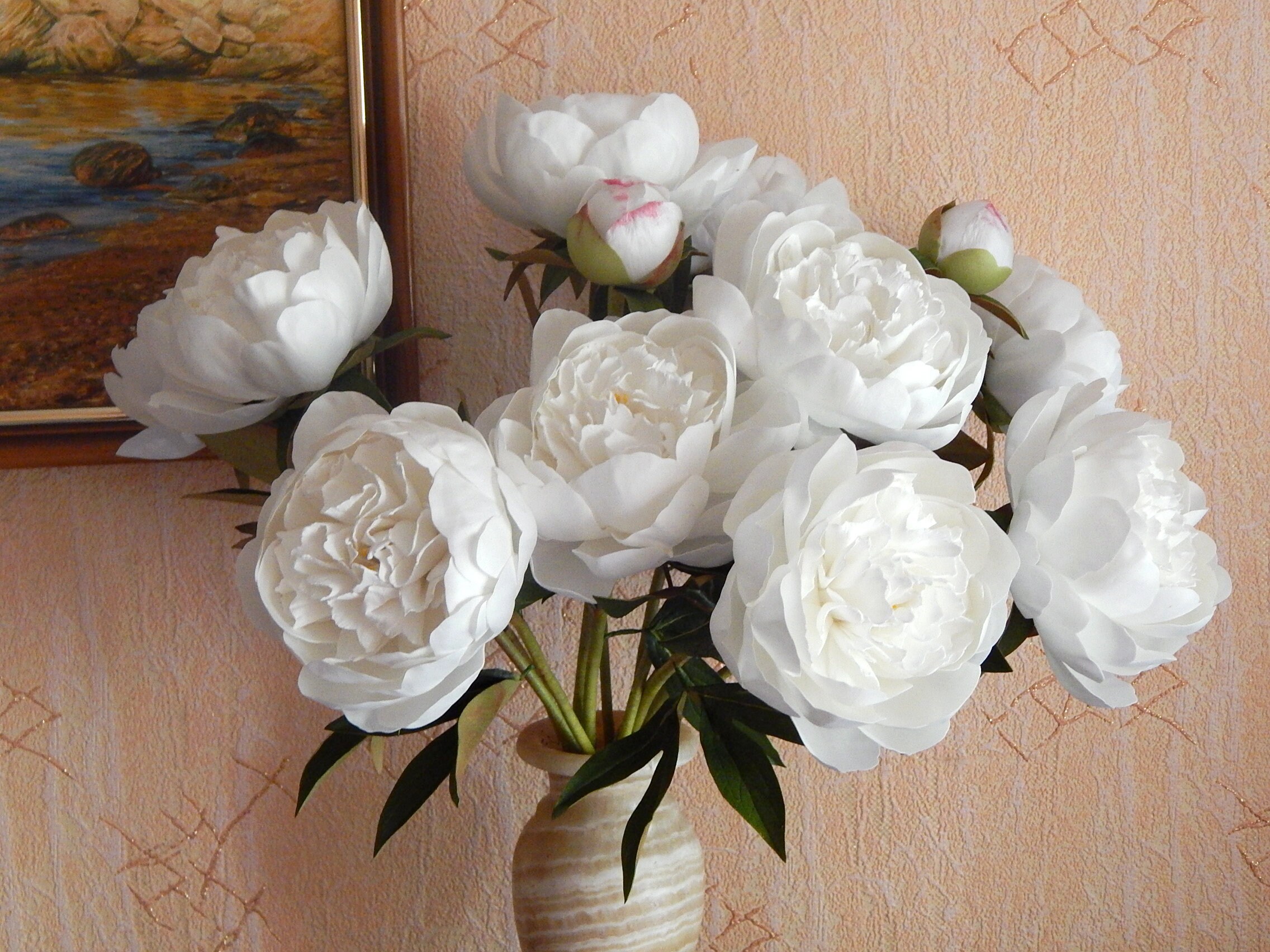 Bianco vero tocco fiore peonie Bouquet da sposa Peonie finte Fiori