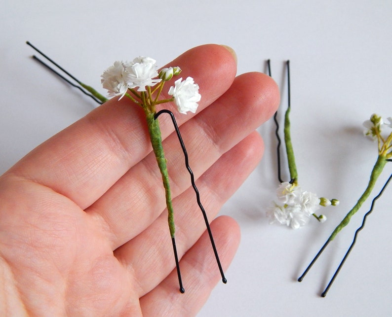 Baby Breath Flower Hair Pins Floral Bridal Hair Piece White Etsy