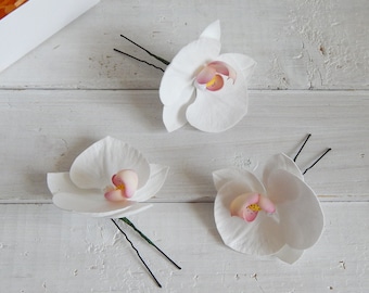 Haarspelden witte orchideebloem Haarstukje met bruidsbloemen Hoofddeksel bloem Orchideehaarspeld Tropische bruiloft hoofddeksel Strandhuwelijk haarkam