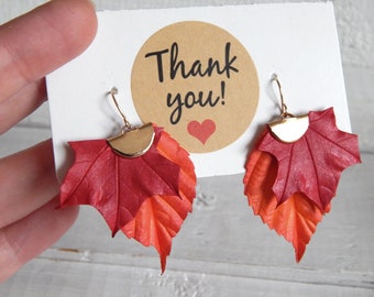 Fall maple leaves earrings Autumn flower jewelry Thanksgiving botanical floral earrings
