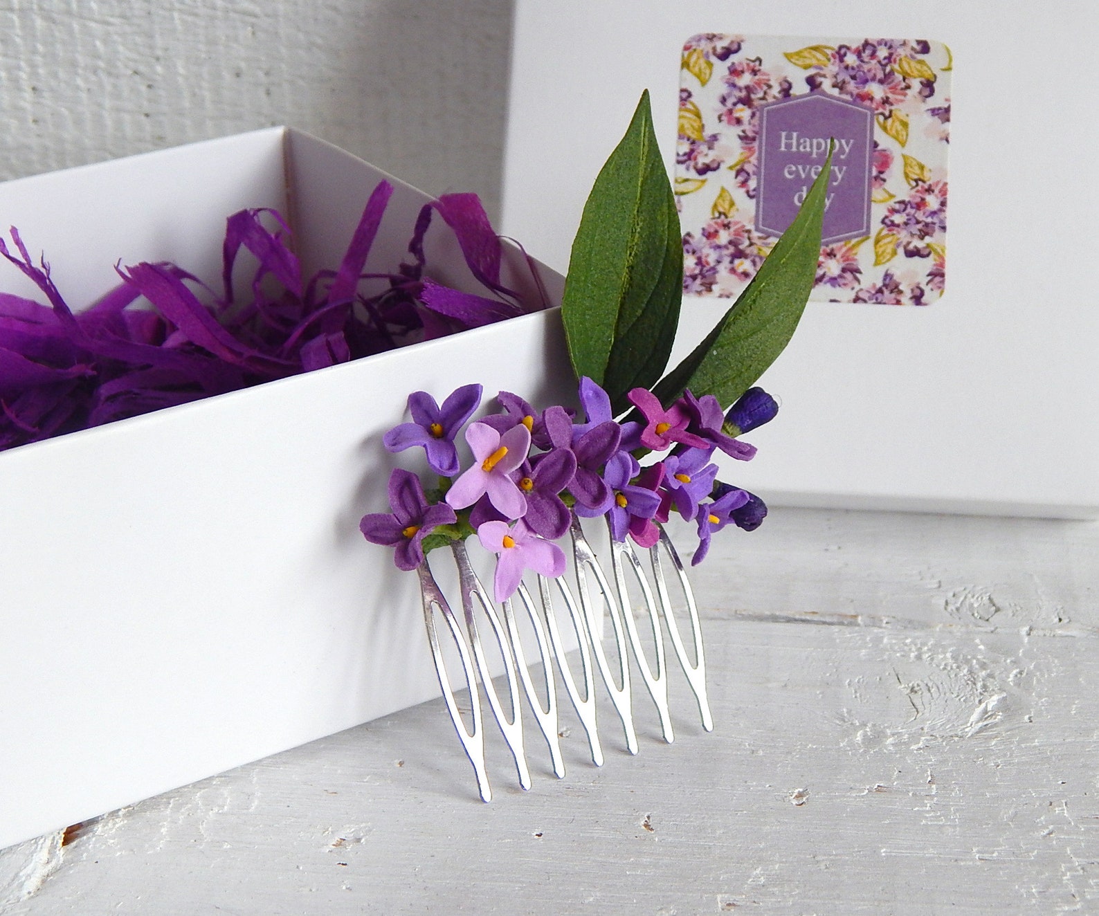 Lilac flower small hair comb Purple wedding hair accessory Etsy