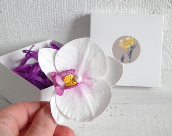 Witte orchidee haarspeld Orchideebloem haarspeld Tropische bruiloft hoofddeksel Bloemen bruidshaarstuk Kort haaraccessoire Tropische haarspeld