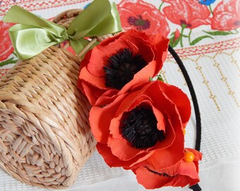 Red flower headpiece Floral headband Bridal hair piece Wedding head pieces boho Flower girl crown