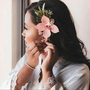 Hawaii Blumen Haarspange Blush rosa Orchidee Haarkamm Tropische Hochzeit Kopfschmuck Blumen Braut Haarschmuck Monstera