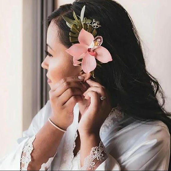 Blush Pink Orchid Hair Comb Hawaii Flower Hair Clip Tropical  display picture 2