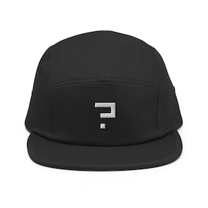 May include: A black 5-panel cap with a white embroidered question mark.