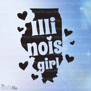 Illinois meisje svg, Illinois staat svg. Gesneden bestand voor silhouet en cricut afdrukbare htv of ijzer op overdracht. Direct downloaden.