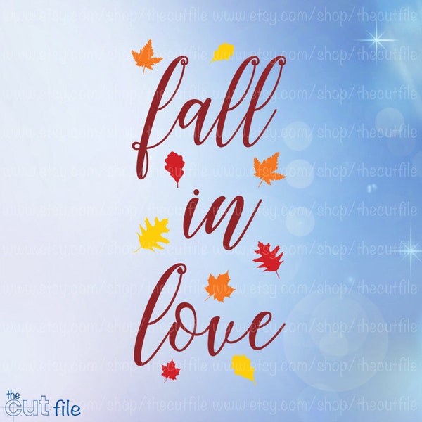 Fall in Love svg, autumn cutting file, for heat transfers, iron ons, vinyl vector, for silhouette or cricut, fall decor, dxf files