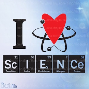 I heart science svg、周期表、化学元素、HTV 用カッティング ファイル、ビニール ベクター、シャツとデカールのデザイン