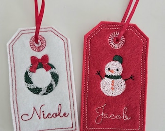 Embroidered Christmas Gift Tag: Personalized Felt Stocking Tag