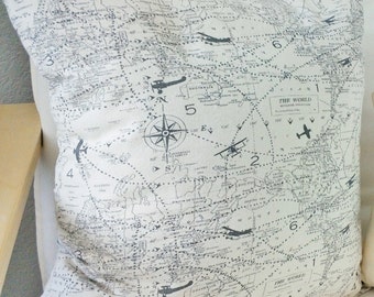 Vintage Aviation Map Throw Pillow, Nursery Decor