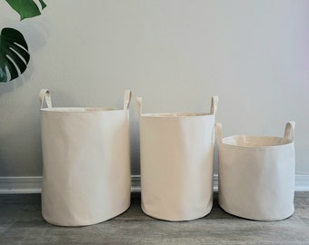 Duck Canvas Fabric Storage Bin: Natural Laundry Hamper