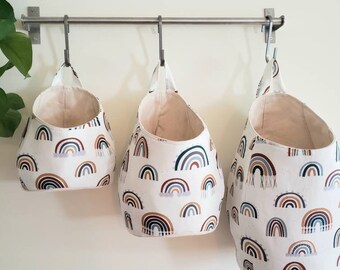 Hanging storage pod Rainbow fabric pod fabric storage bin Home and living baby shower gift nursery storage organization neutral modern decor