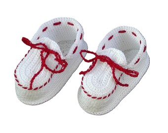 Crocheted Red and White Booties