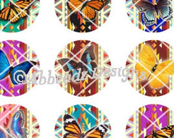 15 Paired - 1 Inch Round Native American Butterfly Bottle Cap Images DIGITAL DOWNLOAD