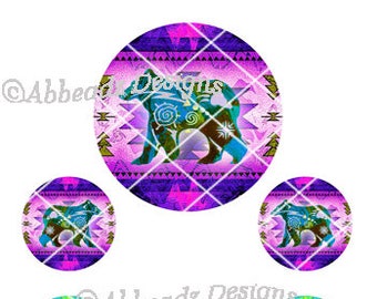 4 Sets Round 1" & 2" Bear Art on Native American Background 4x6 DIGITAL DOWNLOAD