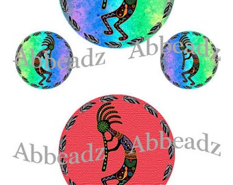 4 Sets Round 1" & 2.5" Kokopelli Native American Bottlecap Images (2) DIGITAL DOWNLOAD