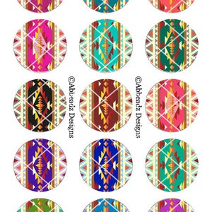 15 Paired 1 Inch Round Tribal Navajo Inspired Bottle Cap Images DIGITAL DOWNLOAD image 2