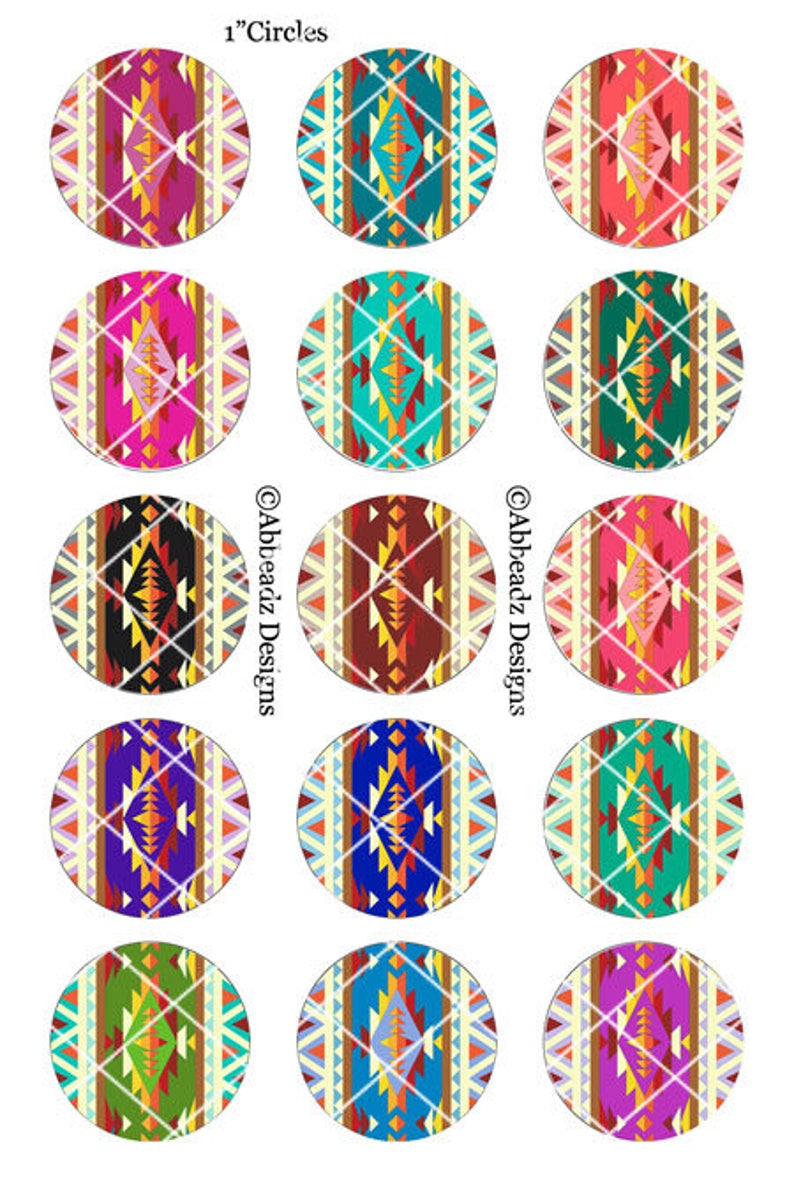 15 Paired 1 Inch Round Tribal Navajo Inspired Bottle Cap Images DIGITAL DOWNLOAD image 2