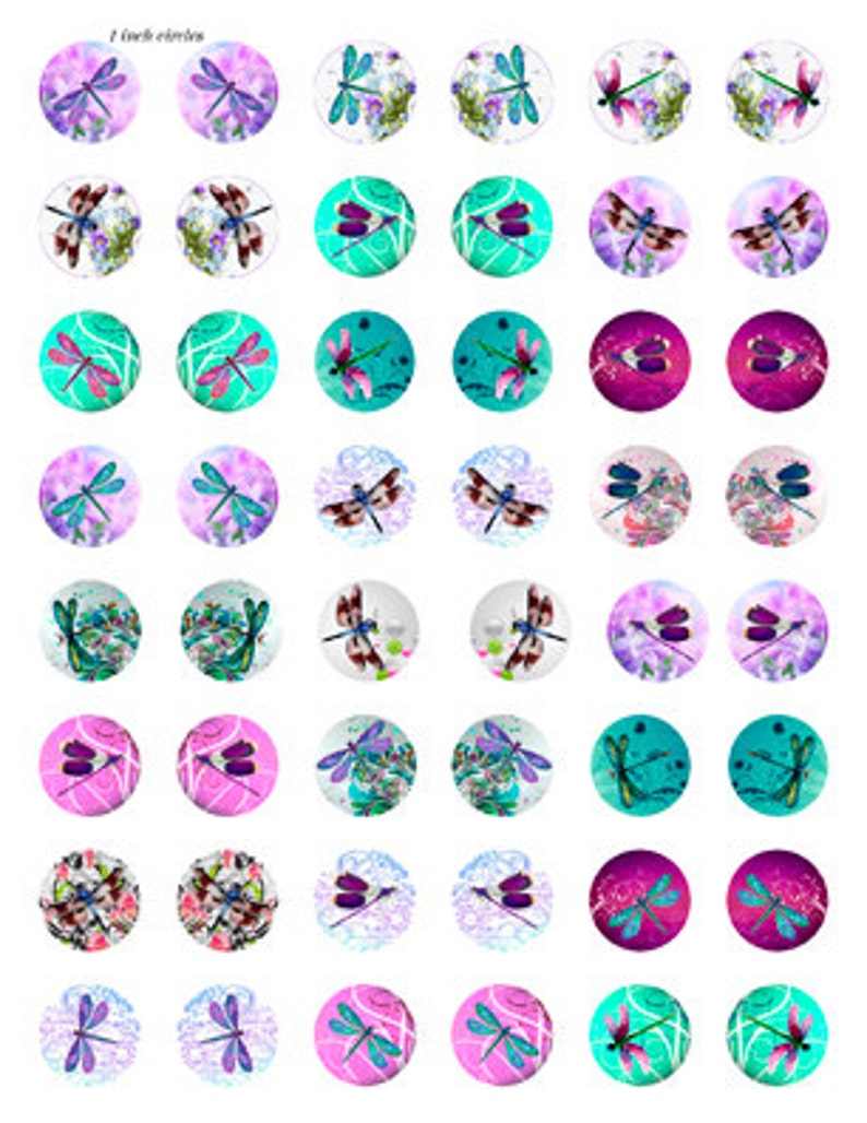 24 Paired 1 Round Dragonfly Bottle Cap Images DIGITAL Etsy