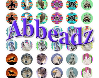 30 Paired 12mm Round Native Animal Mix Images for Epoxy Stickers DIGITAL DOWNLOAD