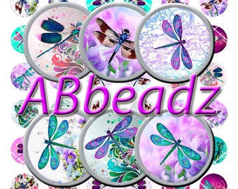 24 Paired 1" Round Dragonfly Bottle Cap Images DIGITAL DOWNLOAD