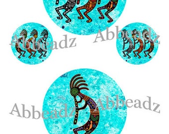 4 Sets Round 1" & 2.5" Kokopelli Native American Bottlecap Images DIGITAL DOWNLOAD