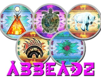 30 - 1" Round Native American Images on Colorful Southwest Backgrounds- Bottle Cap Images (3) DIGITAL DOWNLOAD