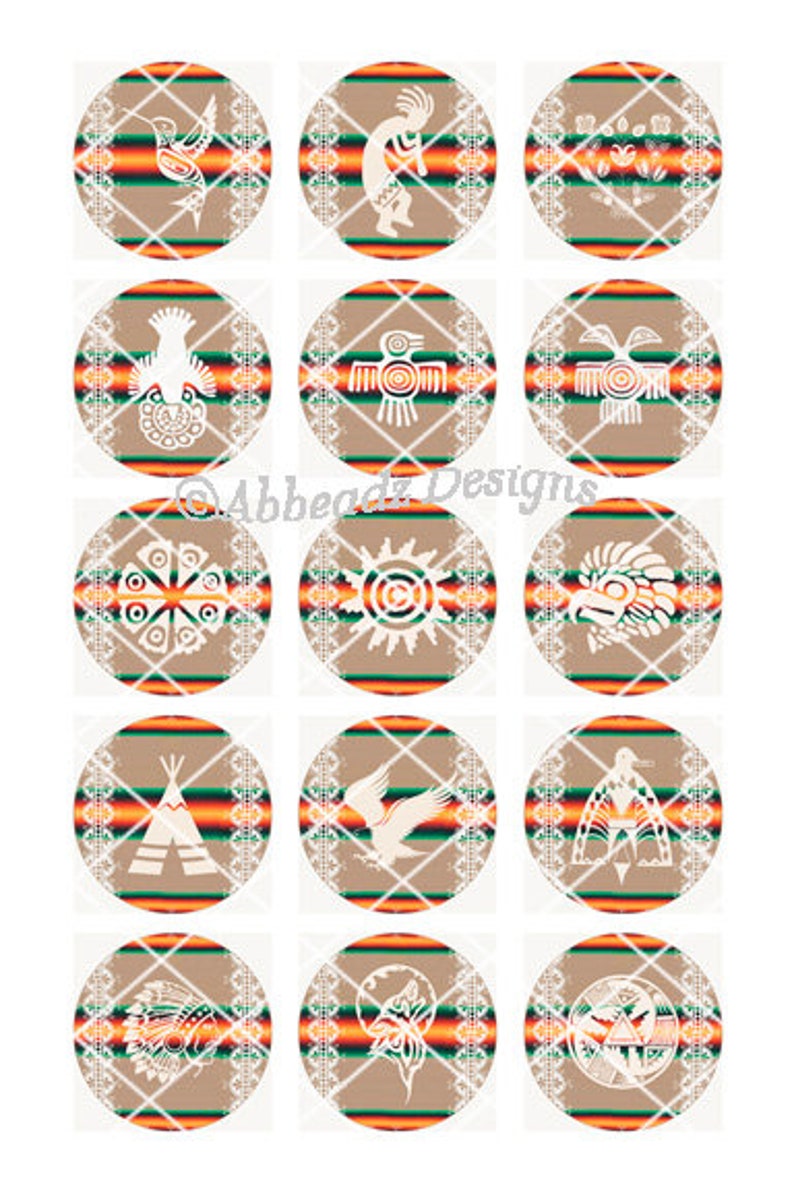 27 1 Inch Round Paired Native American Designs Digital Images 2 DIGITAL DOWNLOAD image 5