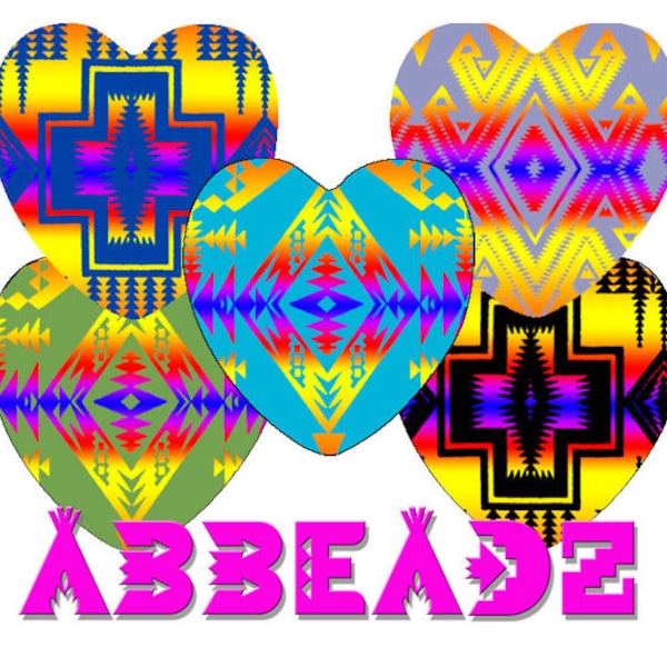 1" Heart Navajo American Tribal Patterns for Epoxy or Glass Cabs (1) DIGITAL DOWNLOAD