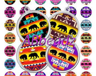 27 Pairs One Inch Round Bears Native American Inspired Bottle Cap Images (2) DIGITAL DOWNLOAD
