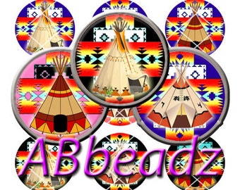 15 - 1 Inch Teepee Art on Native American Backgrounds Bottle Cap Images DIGITAL DOWNLOAD