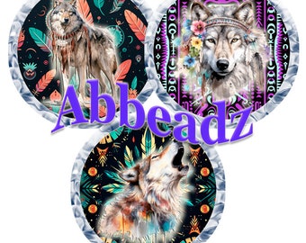 30 - 1" Cabochon Wolf Images on Native Backgrounds JPG DIGITAL DOWNLOAD