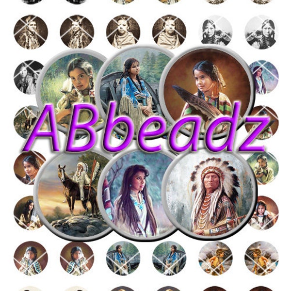 24 Paired 1" Round Native American Portraits Women, Children & Chiefs Bottle Cap Images (1) DIGITAL DOWNLOAD