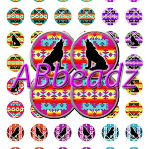 May include: Set of 25 round, colorful, patterned, resin cabochons featuring a howling wolf design. The cabochons are perfect for crafting jewelry, hair accessories, and other DIY projects.