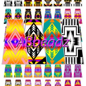 May include: A set of 36 colorful, geometric patterned bead tips, featuring a variety of colors and designs, including black, white, red, yellow, blue, green, and purple. The bead tips are arranged in rows and columns, with each row featuring a different pattern. The bead tips are perfect for adding a touch of color and style to any jewelry project.