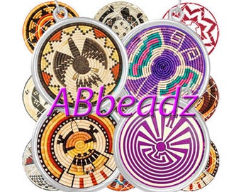 30 - 1"  Round NEW Colorful Pima / Hopi Basket Designs - Bottle Cap Images DIGITAL DOWNLOAD